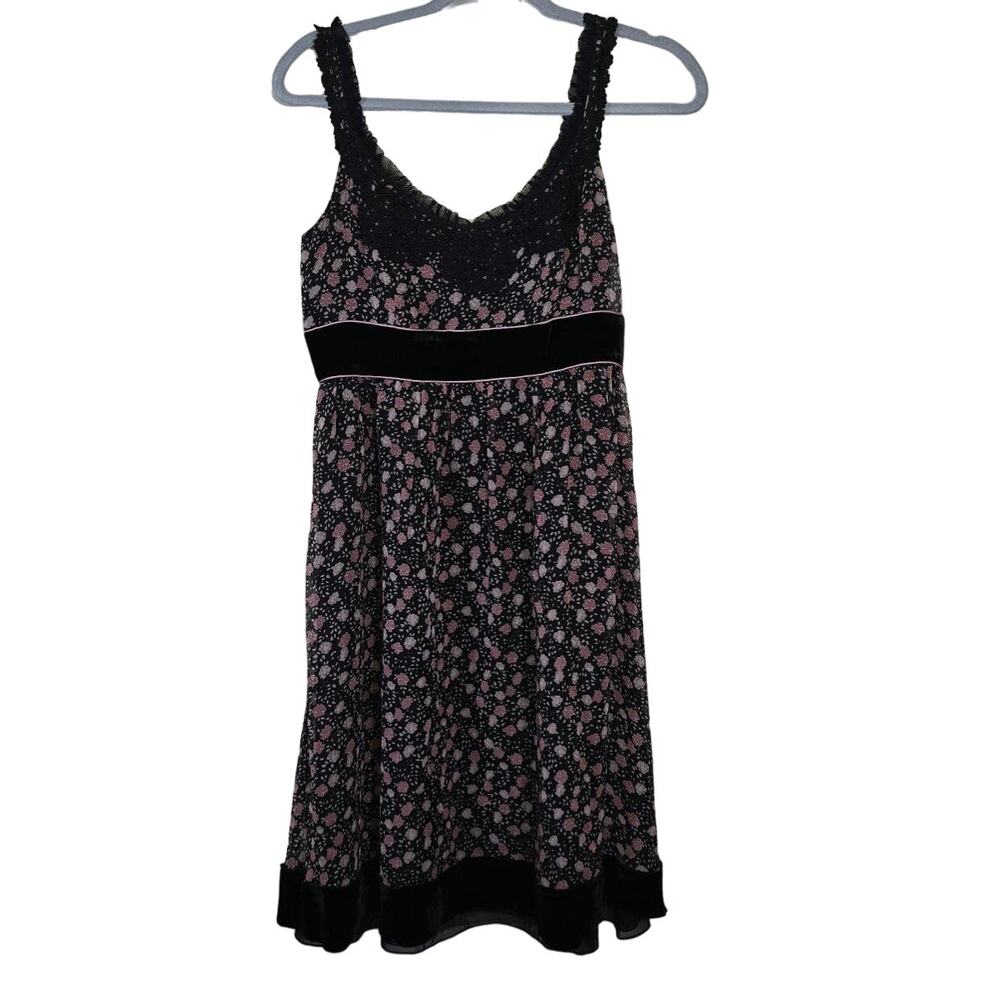 Cynthia Steffe Women's Silk Floral Fit and Flare Dress with Velvet Trim Size 4
